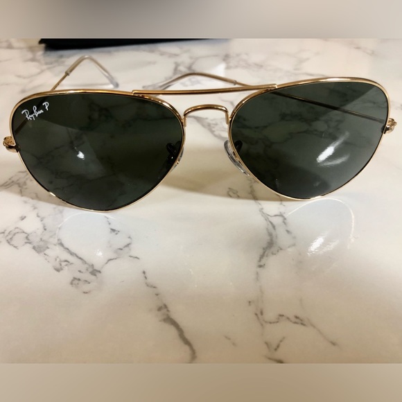 *SOLD* Authentic Ray Ban Polarized Aviators Gold Women’s 58 mm - Picture 4 of 12